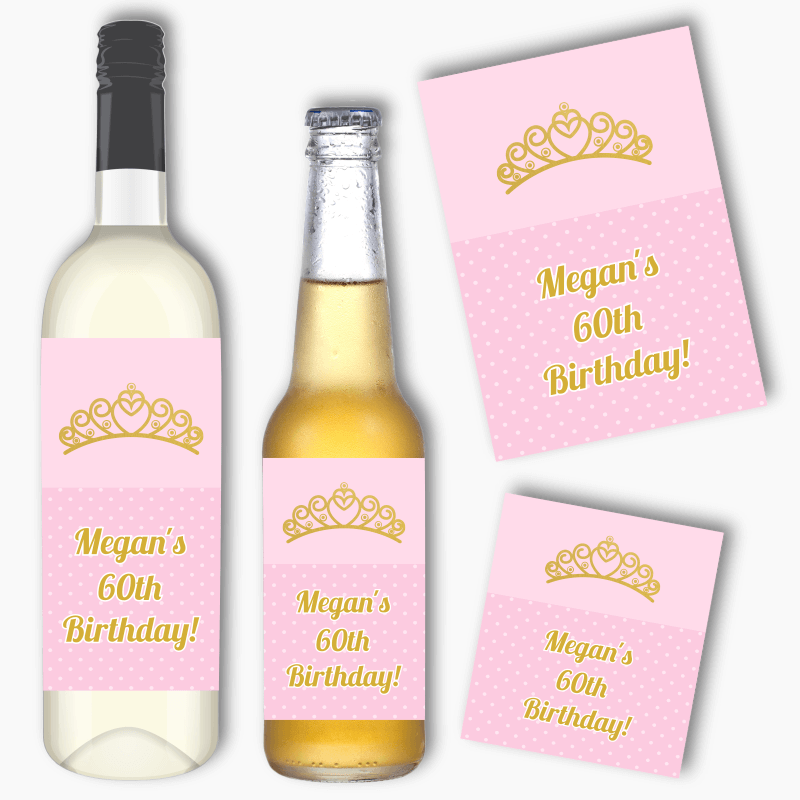 Personalised Princess Tiaras Wine & Beer Labels