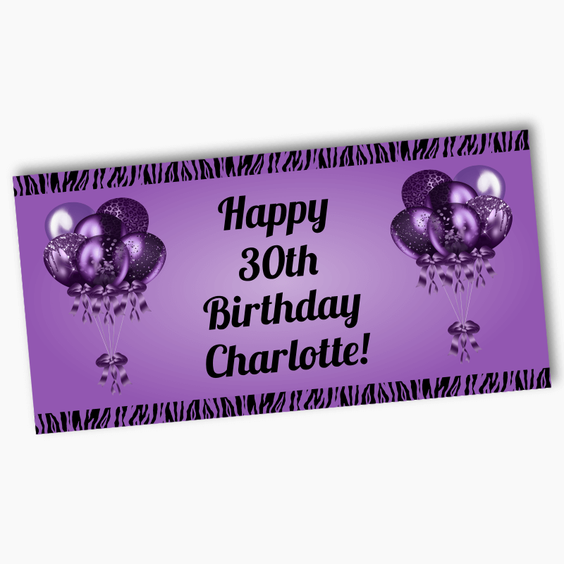 Personalised Purple & Black Balloons Party Banners
