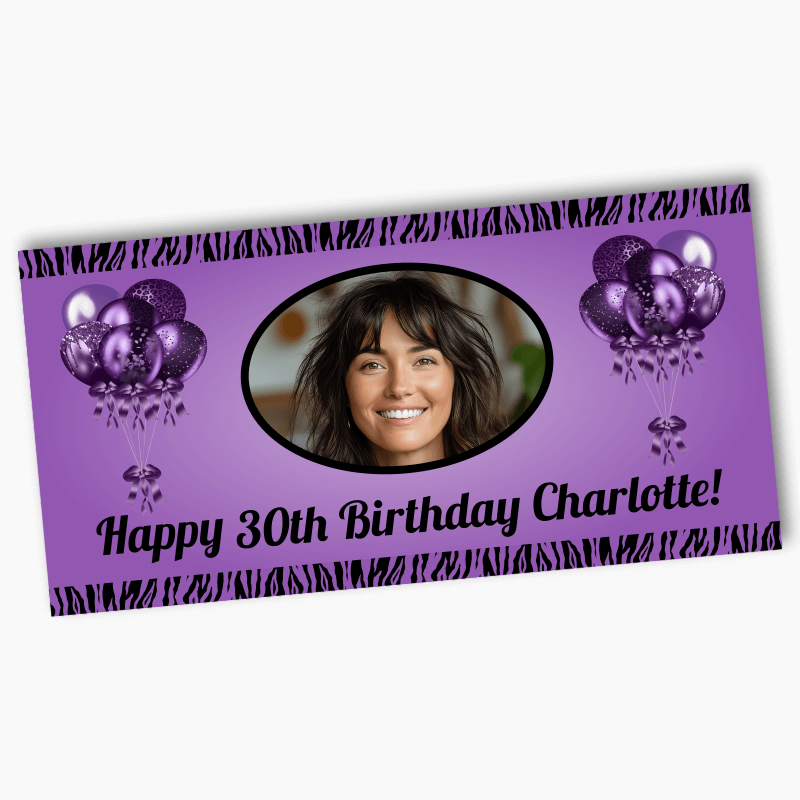 Personalised Purple & Black Balloons Party Banners with Photo