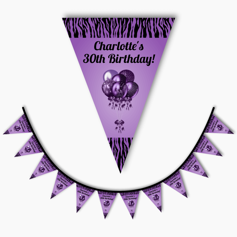 Personalised Purple & Black Balloons Party Flag Bunting