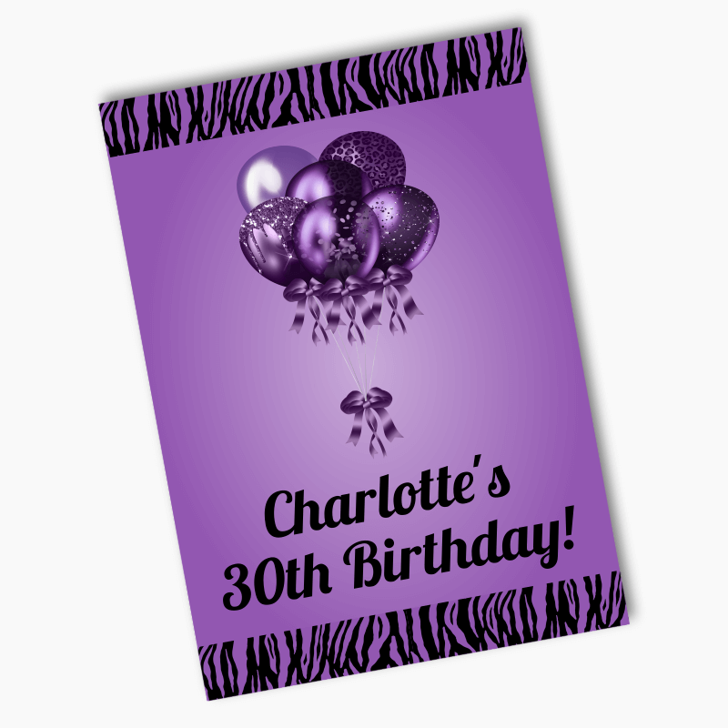 Personalised Purple & Black Balloons Party Posters