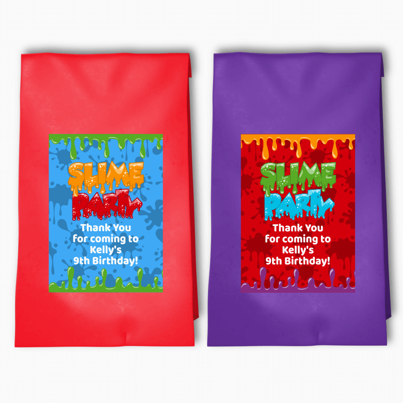 Personalised Slime Birthday Party Bags &amp; Labels