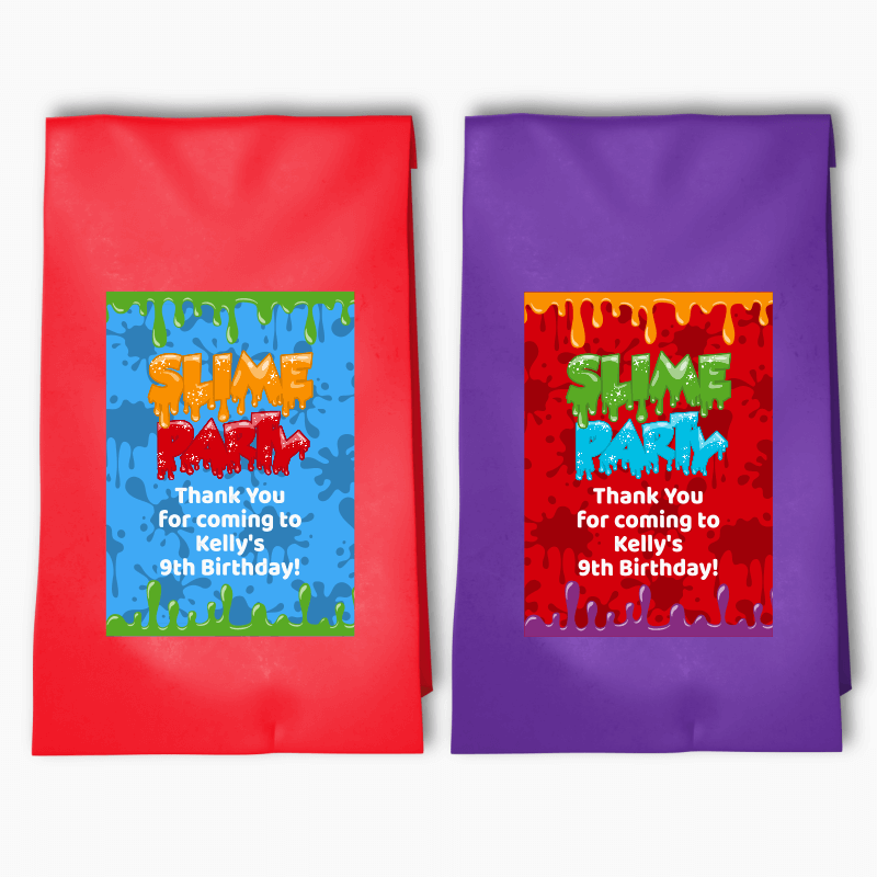Personalised Slime Birthday Party Bags & Labels