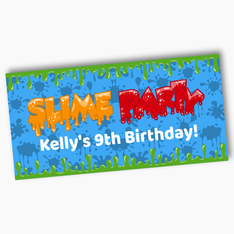 Personalised Slime Birthday Party Banners - Blue