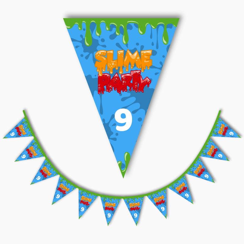 Personalised Slime Birthday Party Flag Bunting - Blue