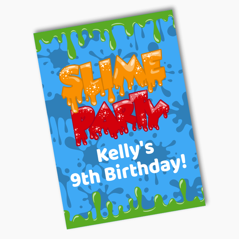 Personalised Slime Birthday Party Posters - Blue