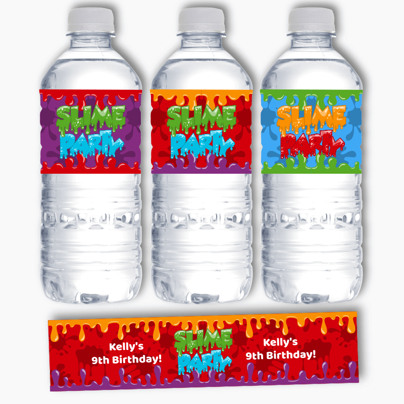 Personalised Slime Birthday Party Water Bottle Labels