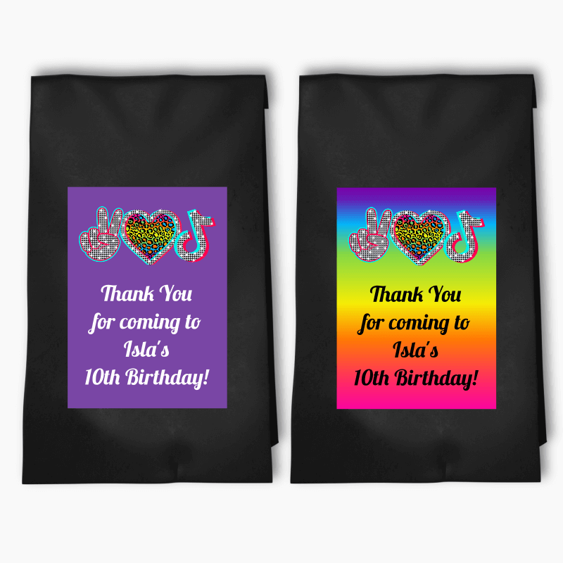 Personalised Tik Tok Birthday Party Bags & Labels