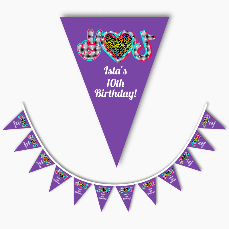 Personalised Tik Tok Birthday Party Flag Bunting - Purple