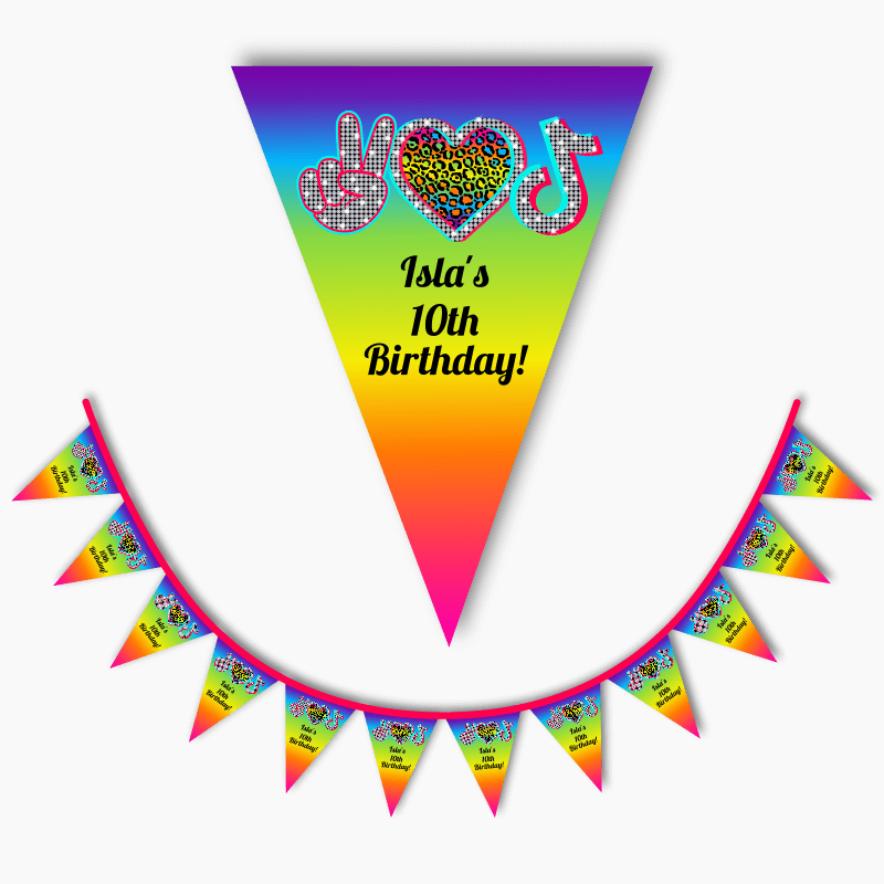 Personalised Tik Tok Birthday Party Flag Bunting - Rainbow