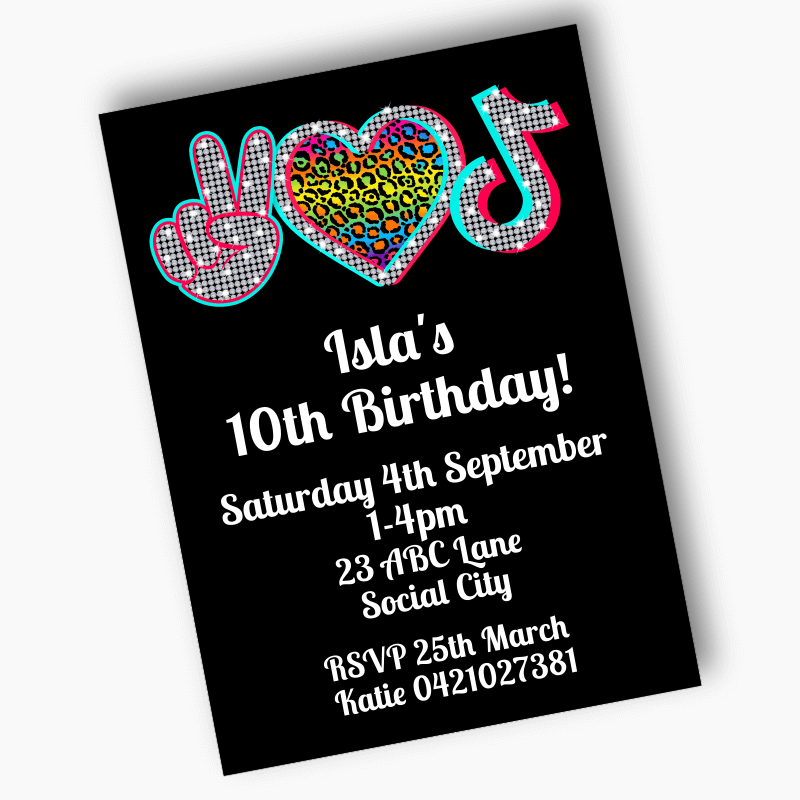 Personalised Tik Tok Birthday Party Invites - Black