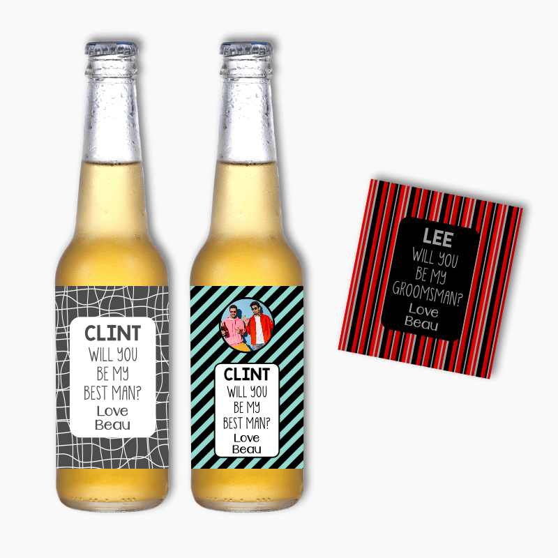 Fun Patterned Will you be my Groomsman? Beer Labels