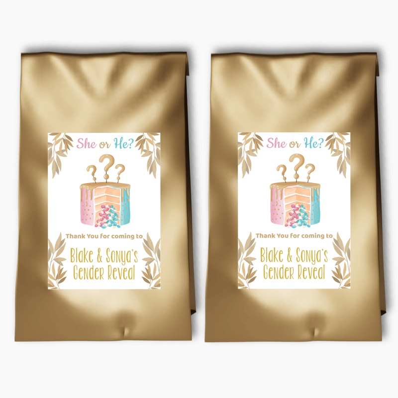 Personalised Pinata Cake Gender Reveal Party Bags &amp; Labels