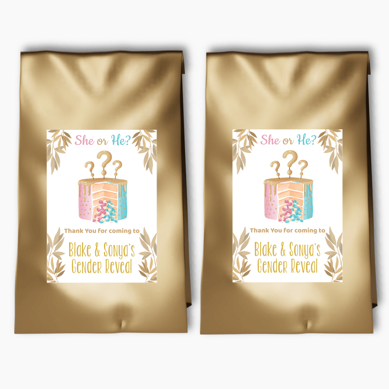 Personalised Pinata Cake Gender Reveal Party Bags & Labels