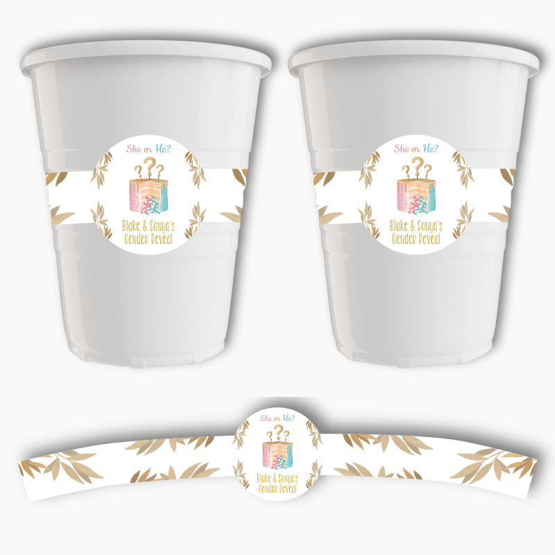 Personalised Pinata Cake Gender Reveal Party Cup Stickers