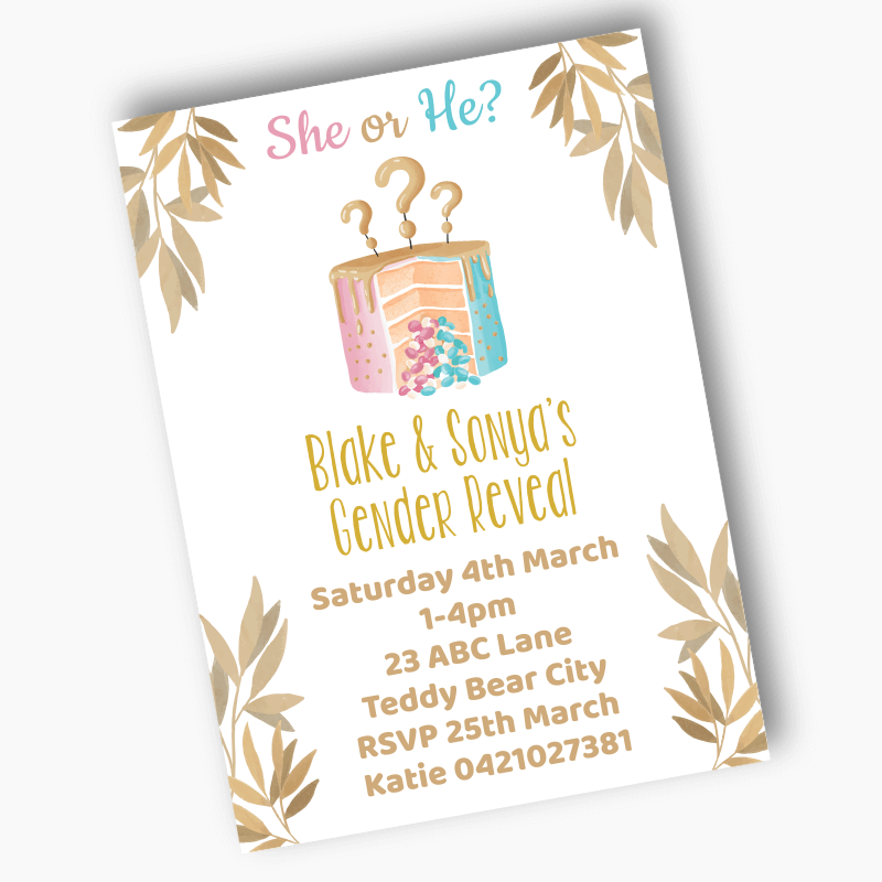 Personalised Pinata Cake Gender Reveal Party Invites