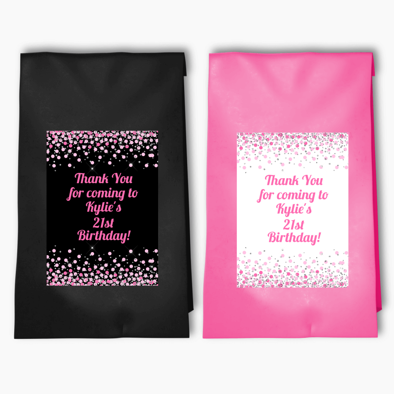 Personalised Pink Confetti Party Bags & Labels