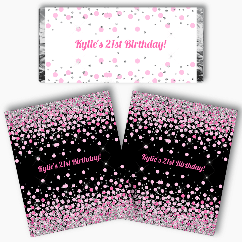 Personalised Pink Confetti Party Mini Chocolate Labels
