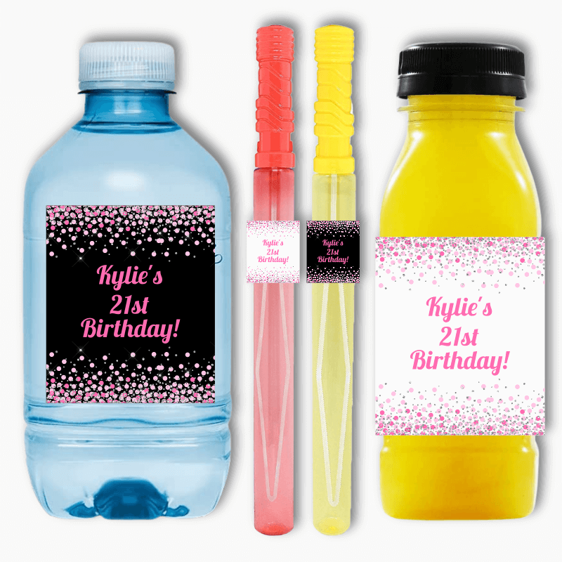 Pink Confetti Party Rectangle Favour Stickers