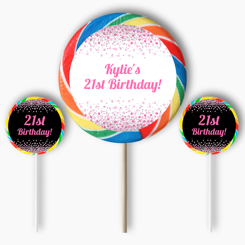 Personalised Pink Confetti Party Round Stickers