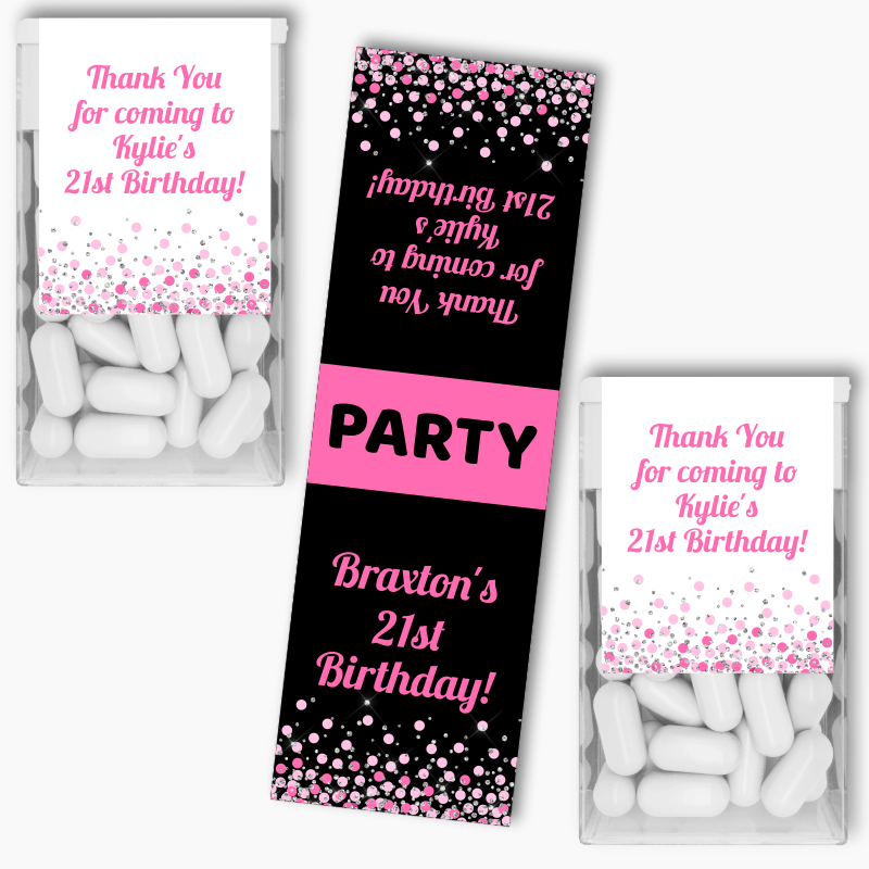 Personalised Pink Confetti Party Tic Tac Labels