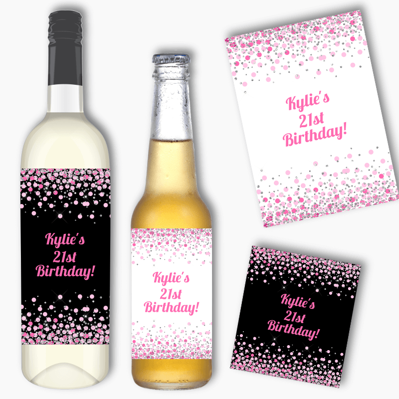 Pink Confetti Party Wine and Beer Labels