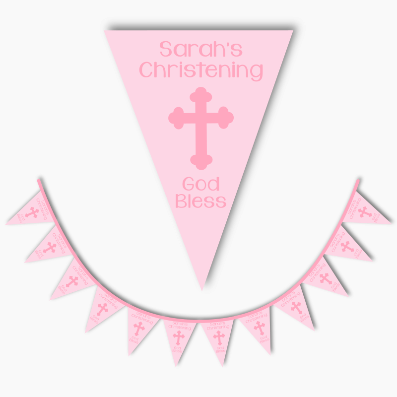 Personalised Pink Cross Christening Flag Bunting