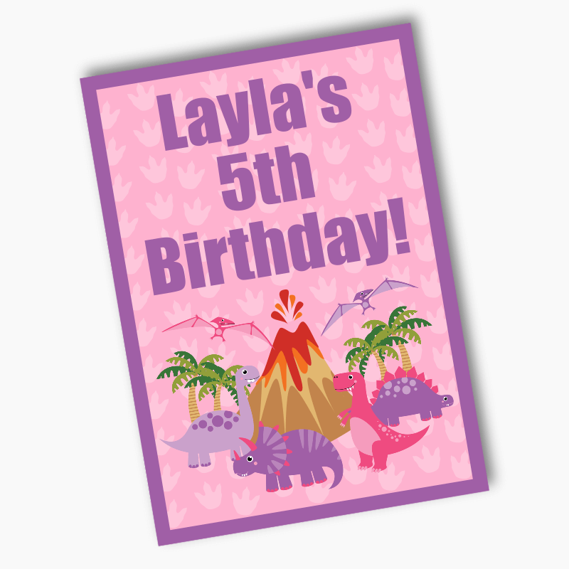 Personalised Pink Dinosaur Birthday Party Posters