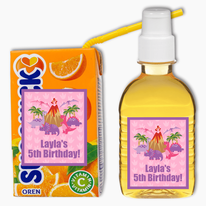 Pink Dinosaur Birthday Party Rectangle Favour Stickers