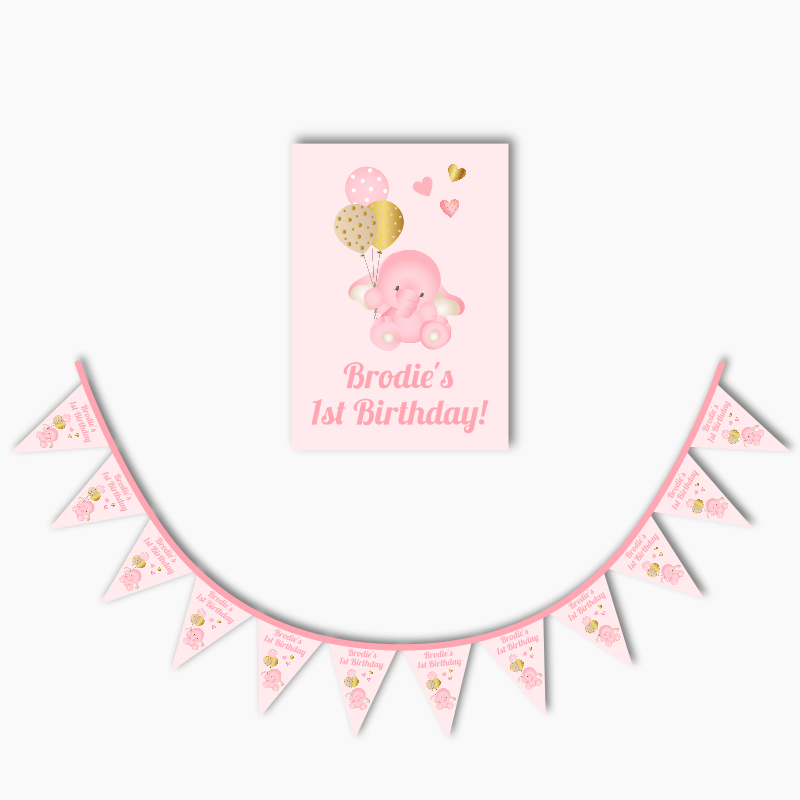 Pink Elephant Party Poster &amp; Bunting Combo