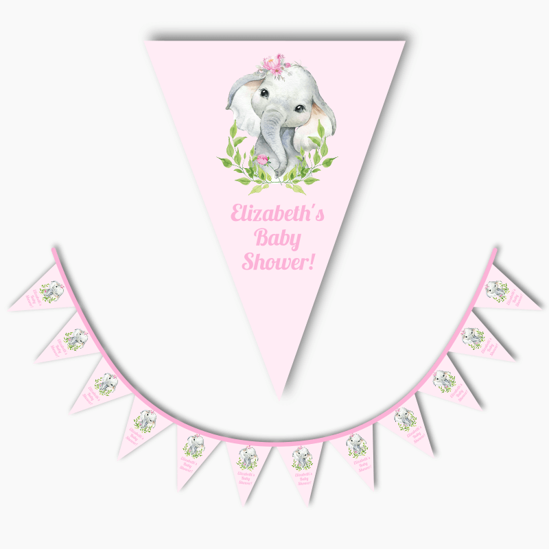 Pink Floral African Elephant Party Flag Bunting