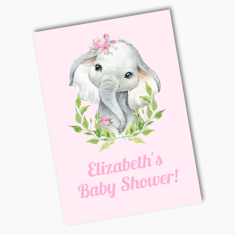 Pink Floral African Elephant Party Poster