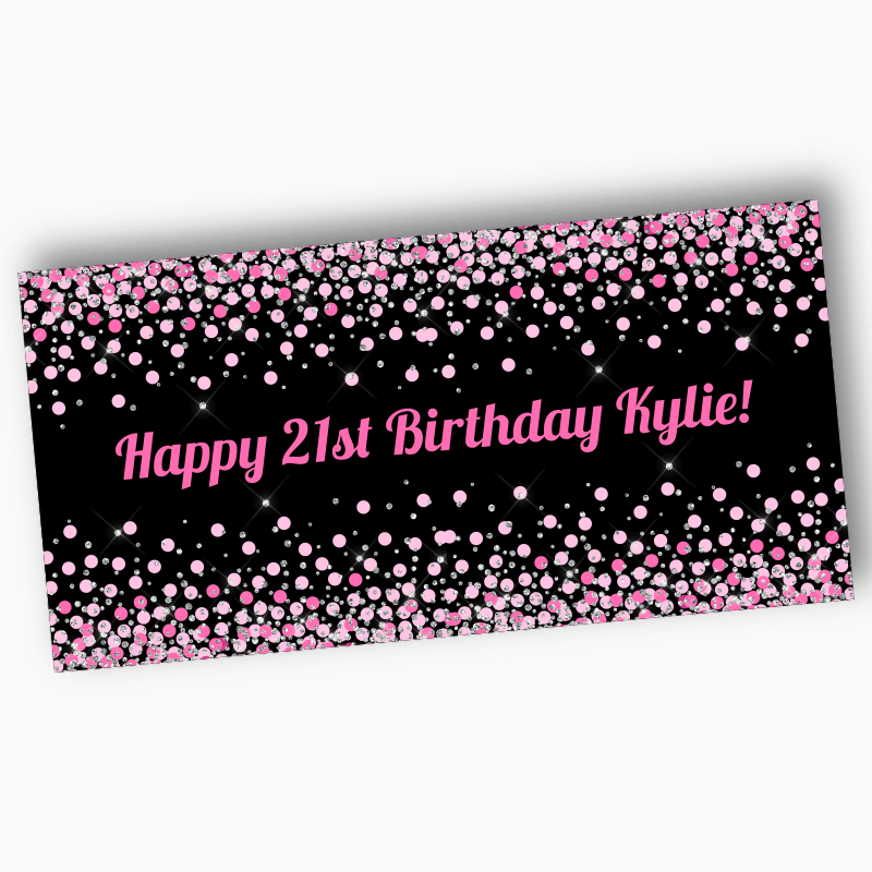 Pink &amp; Black Confetti Party Banner