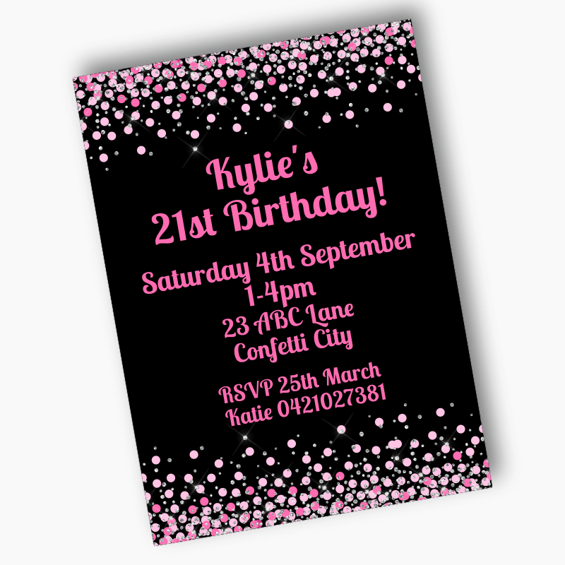 Pink & Black Confetti Party Invites