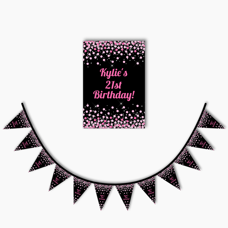 Pink &amp; Black Confetti Party Poster &amp; Bunting Combo