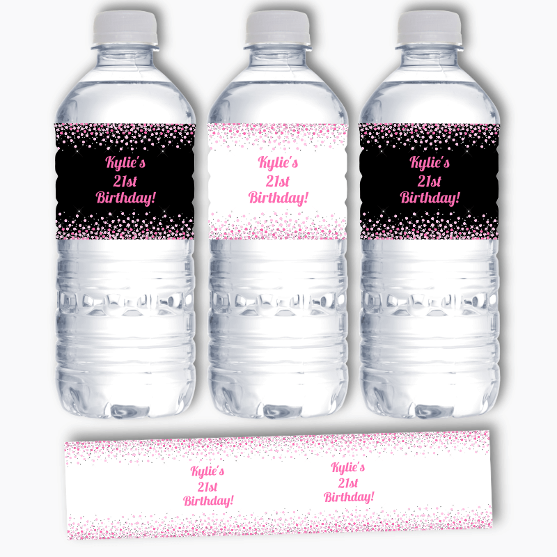 Personalised Pink Confetti Party Water Bottle Labels