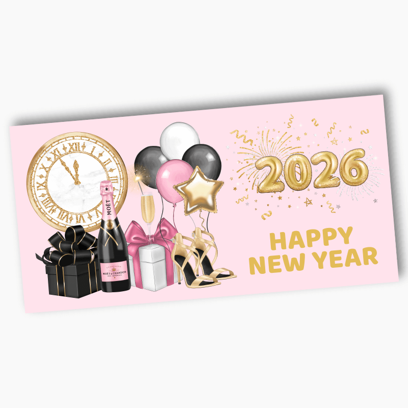 Pink, Black & Gold New Years Party Banners 2026
