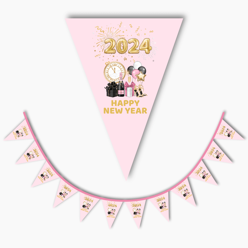 Pink, Black &amp; Gold New Years Party Flag Bunting