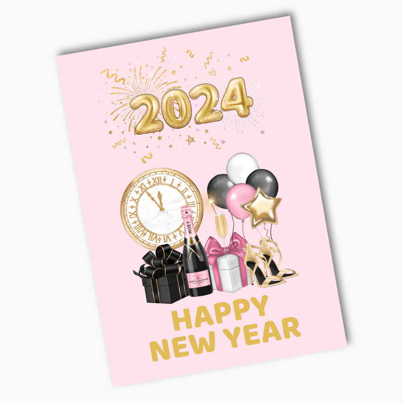 Pink, Black &amp; Gold New Years Party Posters