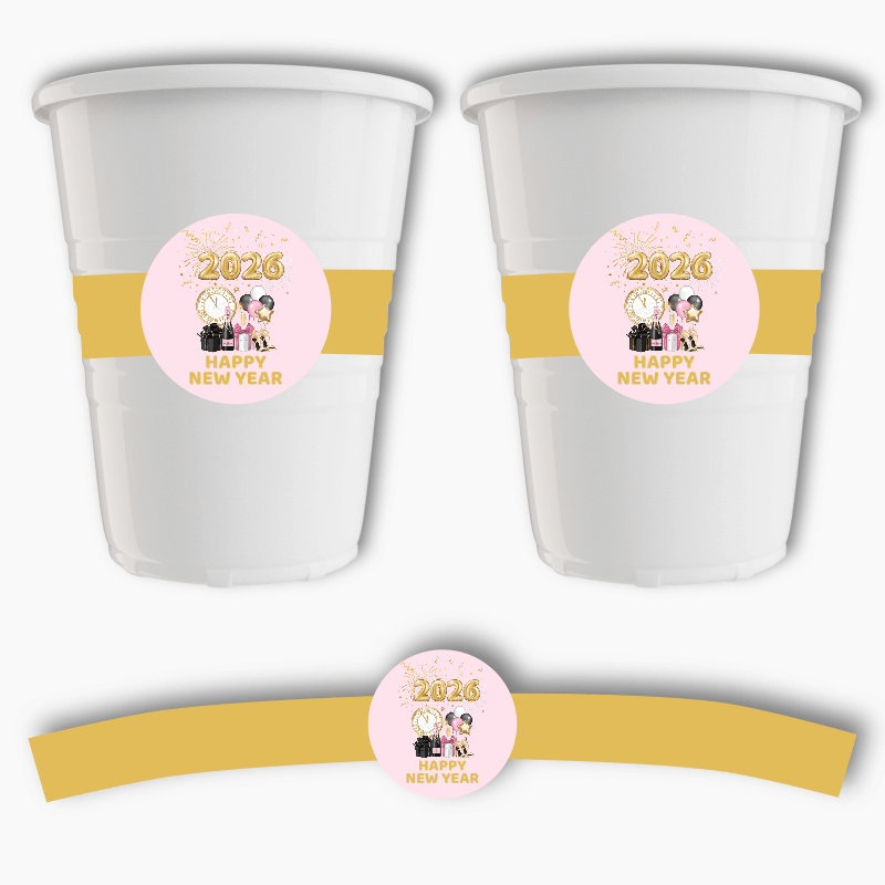 Pink, Black & Gold New Years 2026 Cup Stickers