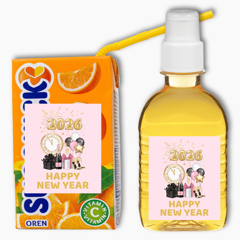 Pink, Black & Gold New Years Party Rectangle Drink Labels