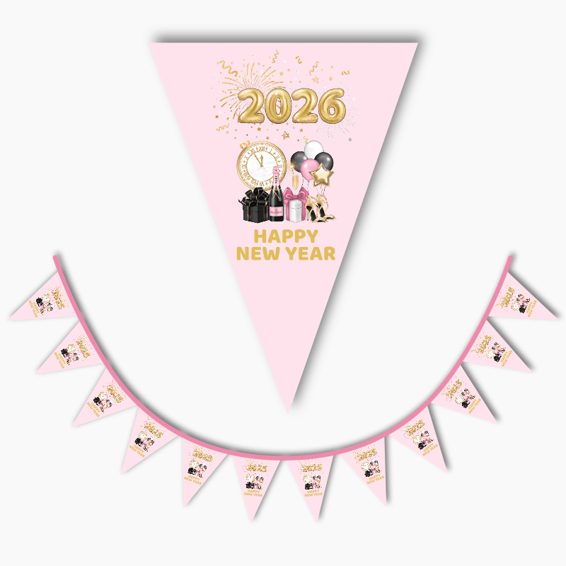 Pink, Black & Gold New Years Flag Bunting 2026