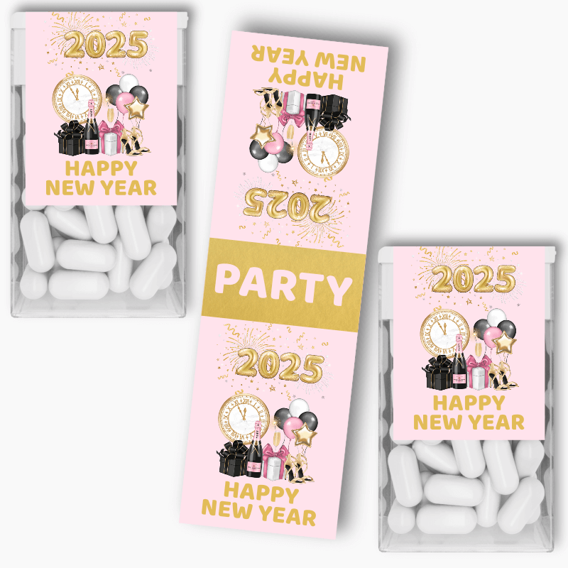 Pink, Black & Gold New Years 2025 Tic Tac Labels