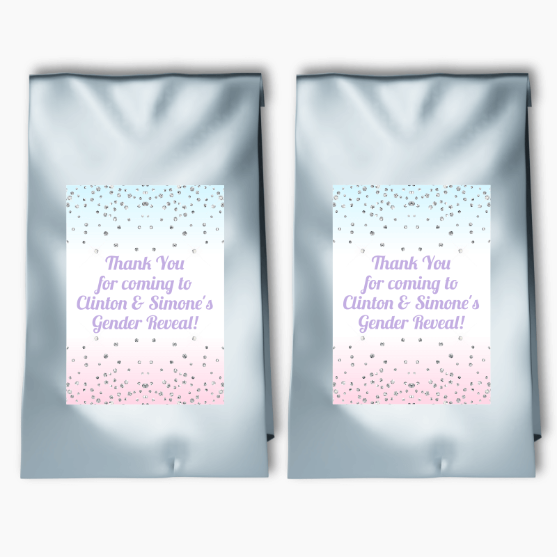 Personalised Pink & Blue Confetti Gender Reveal Party Bags & Labels