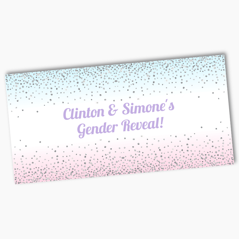 Personalised Pink &amp; Blue Confetti Gender Reveal Party Banners