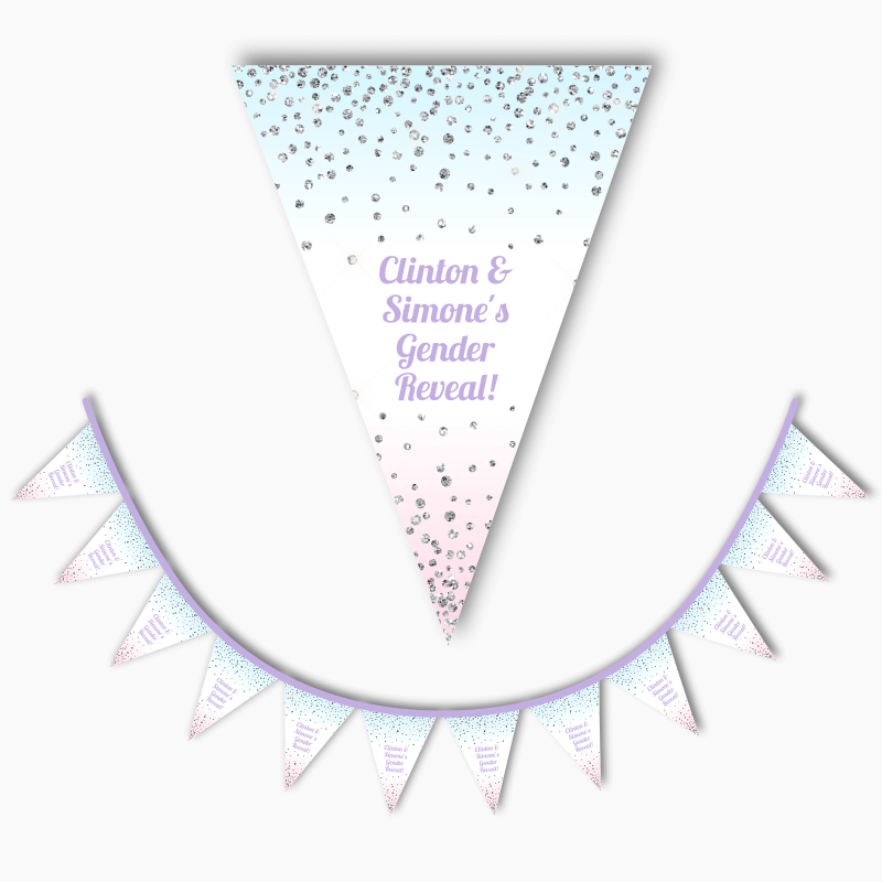 Personalised Pink &amp; Blue Confetti Gender Reveal Party Flag Bunting