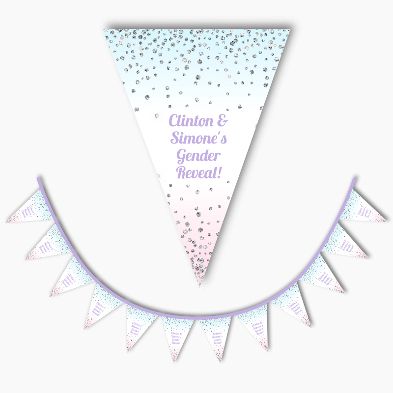 Personalised Pink & Blue Confetti Gender Reveal Party Flag Bunting