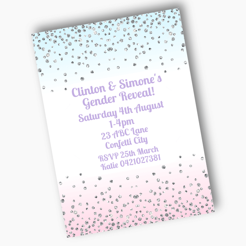 Personalised Pink & Blue Confetti Gender Reveal Party Invites