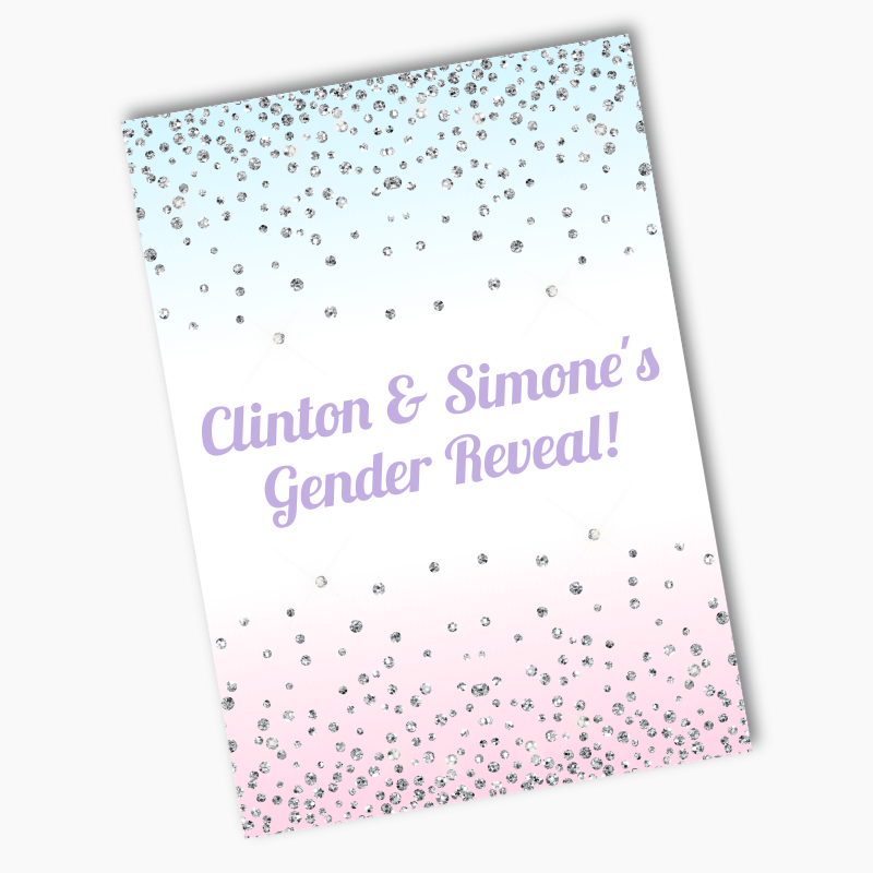 Personalised Pink &amp; Blue Confetti Gender Reveal Party Posters