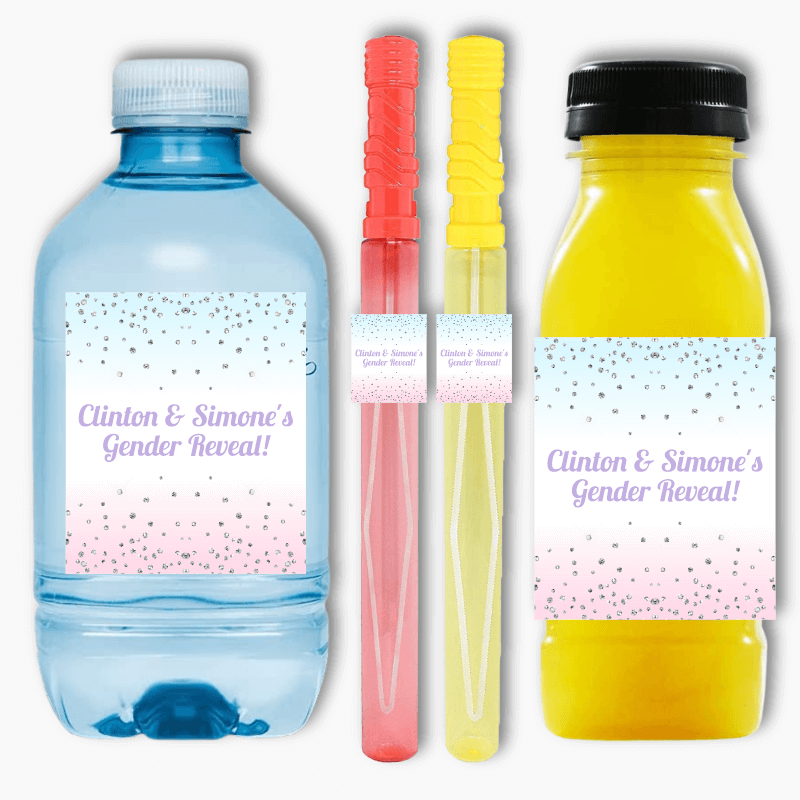 Pink & Blue Confetti Gender Reveal Party Rectangle Favour Stickers